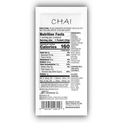Chai Indian Spiced White Latte (1.25oz Packet 20ct Sleeve)